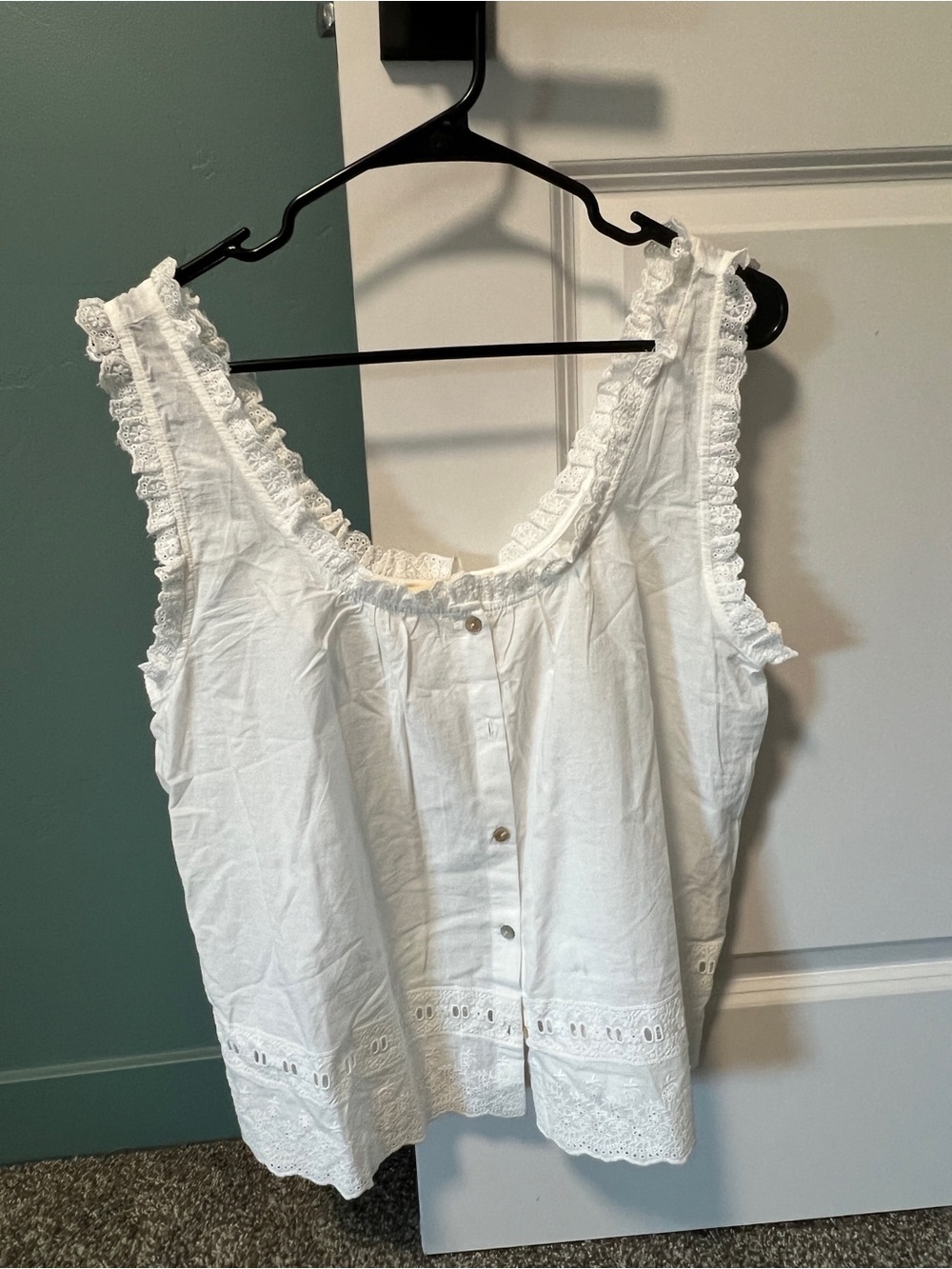 White Lace-Trim Button Front Tank Top